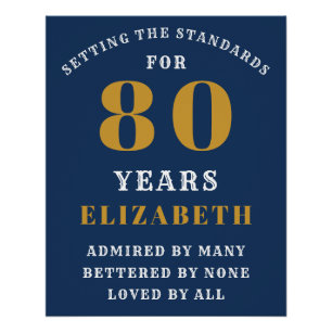 80th Birthday Standards Blue & Gold Add Your Name Poster