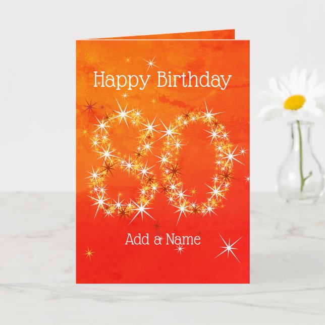 80th Birthday - Star Number Red Orange Glow Age 80 Card (Small Plant)