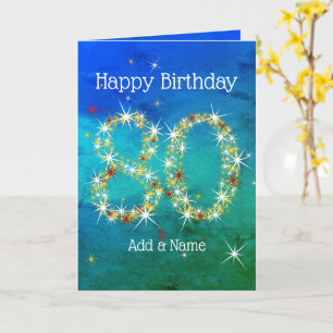 80th Birthday - Star Numbers - Blue Green - Age 80 Card