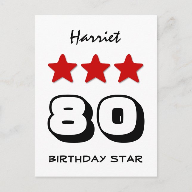 80th Birthday Star Red Black and White Z508 Postcard (Front)