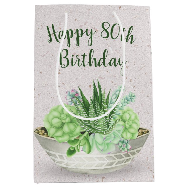 80th Birthday Succulent On Terrazzo   Medium Gift Bag (Front)
