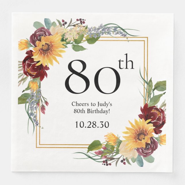 80th Birthday Sunflowers Napkin (Front)