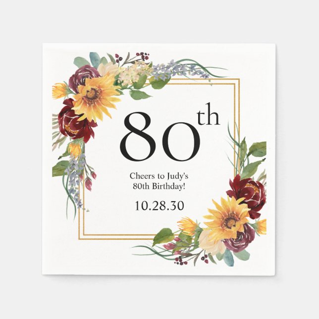 80th Birthday Sunflowers Napkin (Front)