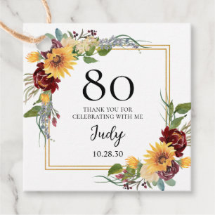 80th Birthday Sunflowers Thank You Favour Tags