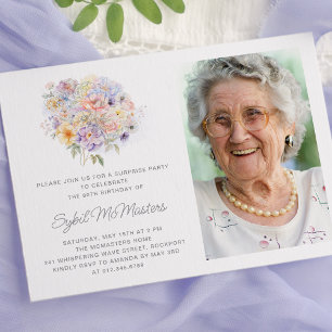 80th Birthday Surprise Party Flower Bouquet Photo Invitation