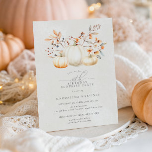80th Birthday Surprise Party White Pumpkin Fall Invitation