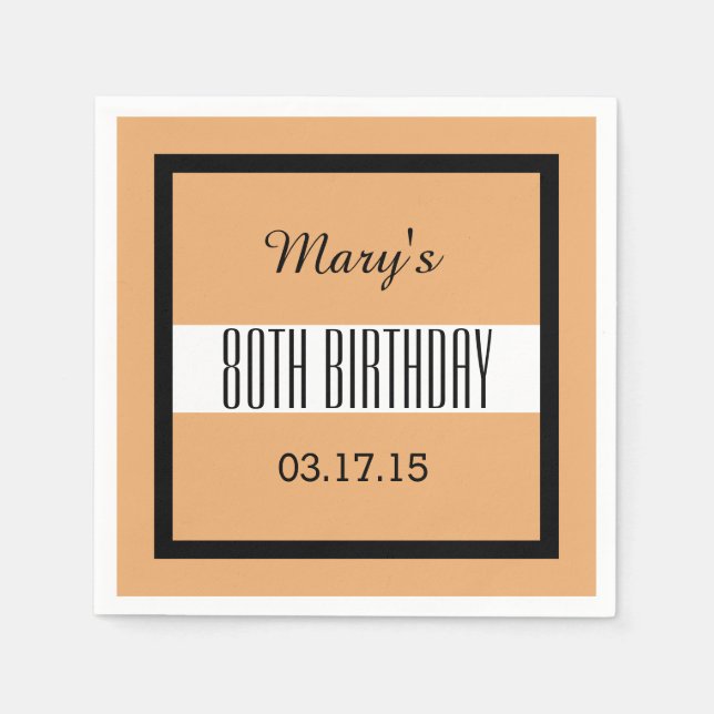 80th Birthday Tan and Black Custom V01FC Napkin (Front)