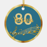 80th birthday teal blue green gold music notes