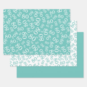 80th Birthday Teal & White Number Pattern 80 Wrapping Paper Sheet