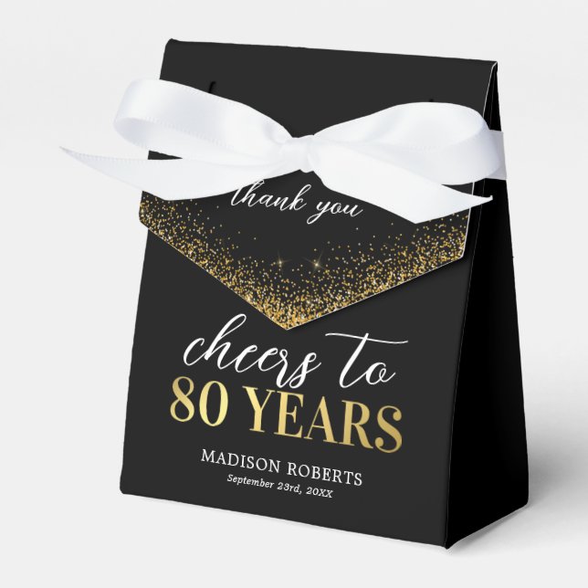 80th Birthday Thank You Black Gold Favour Box (Front Side)