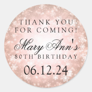 80th Birthday Thank You Copper Winter Wonderland Classic Round Sticker