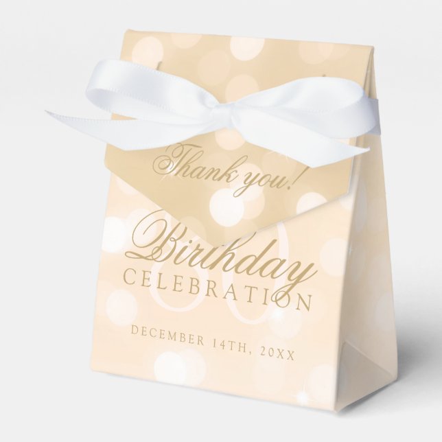 80th Birthday Thank You Gold Bokeh Sparkle Lights Favour Box (Front Side)