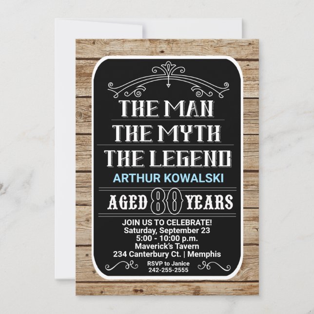 80th Birthday The Man The Myth The Legend 80 YRS Invitation (Front)