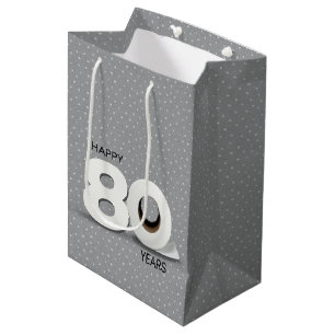 80th Birthday Toilet Paper Roll on Pin Dots Medium Gift Bag