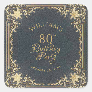 80th Birthday Vintage Blue Gold Script Elegant Square Sticker