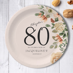 80th Birthday Vintage Floral Paper Plate