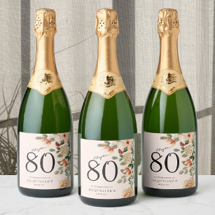 80th Birthday Vintage Floral Sparkling Wine Label