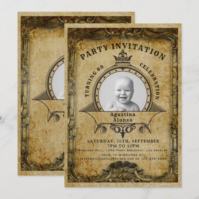 80th Birthday Vintage Retro Photo Surprise Party Invitation (Front/Back)
