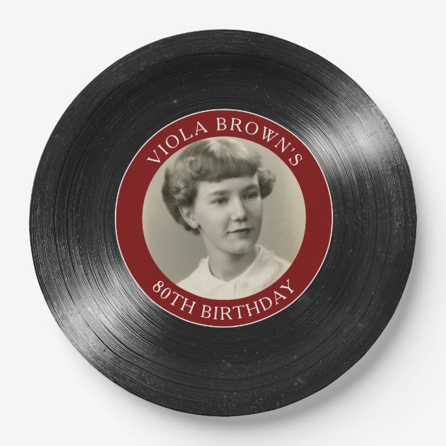 80th Birthday Vinyl Record Retro Paper Plate (Front)