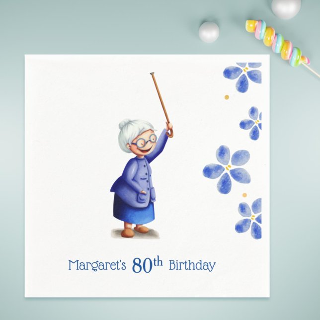 80th Birthday Watercolor Floral Grandmother Napkin (80th Birthday Watercolor Floral Grandmother Napkins)