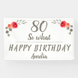 80th Birthday Watercolor Rose Flower Floral Banner
