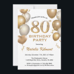 80th Birthday White and Gold Glitter Balloons Invitation<br><div class="desc">80th Birthday White and Gold Glitter Balloons Birthday Invitation. For further customisation,  please click the "Customise it" button and use our design tool to modify this template.</div>