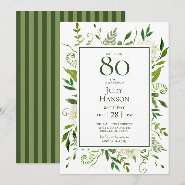 80th Birthday White Hydrangeas Invitation (Front/Back)