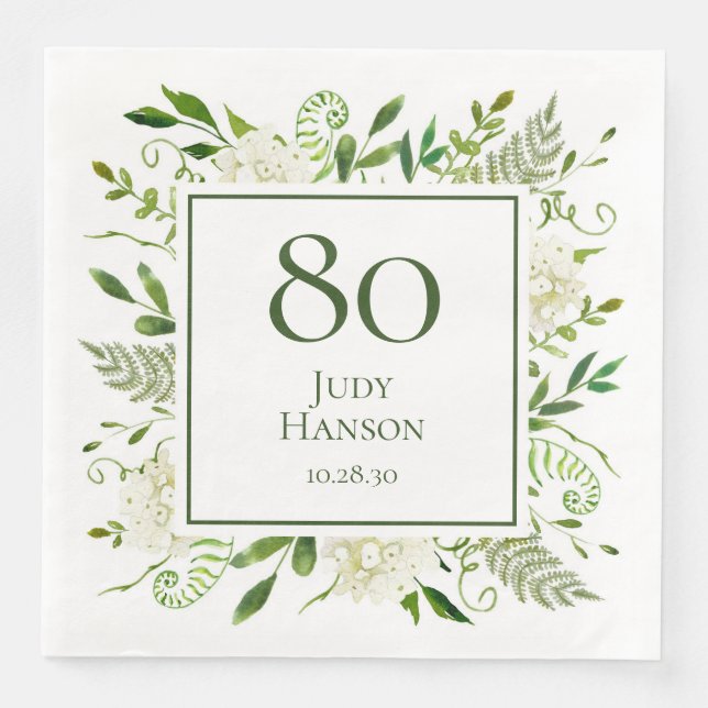 80th Birthday White Hydrangeas Napkin (Front)