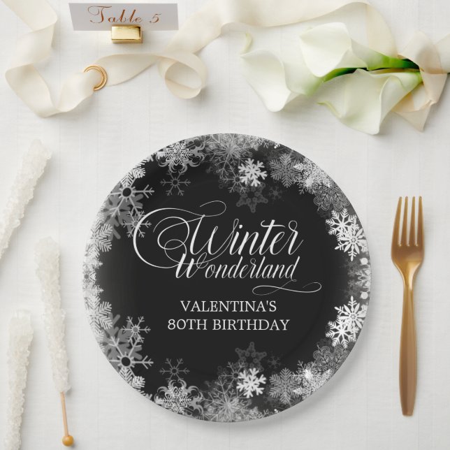 80th Birthday Winter Wonderland Snowflake Favour Paper Plate (Wedding)