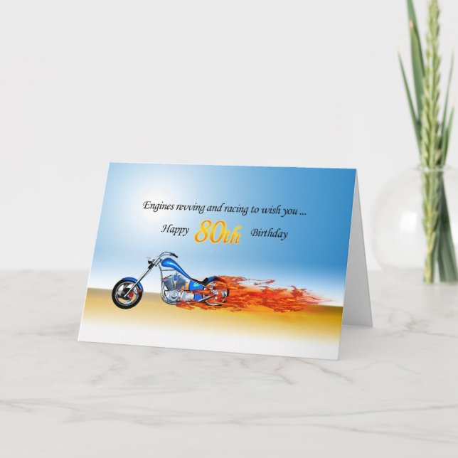 80th Birthday with a Flaming Motorcycle Card (Front)