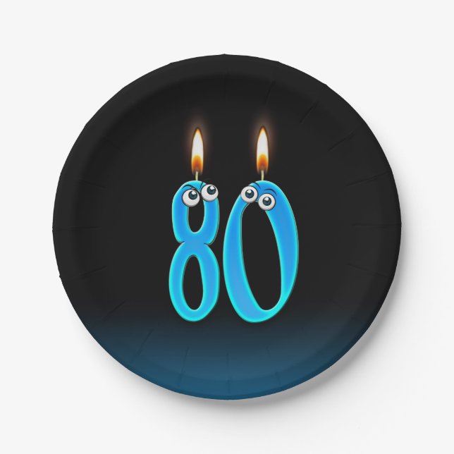 80th Birthday with lit candle numbers Paper Plate (Front)