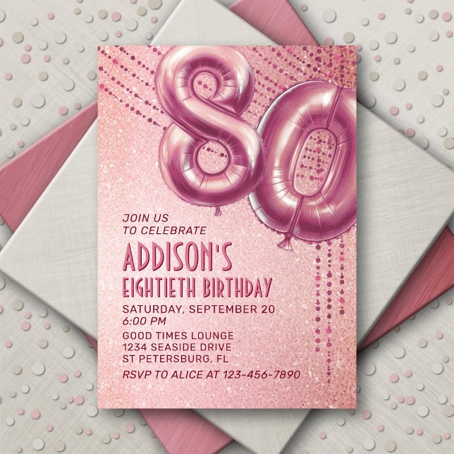 80th Birthday Womens Rose Gold Invitation (Creator Uploaded)