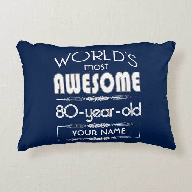 80th Birthday Worlds Best Fabulous Dark Blue Decorative Cushion (Front)