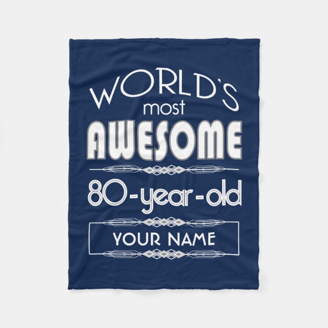 80th Birthday Worlds Best Fabulous Dark Blue Fleece Blanket (Front)