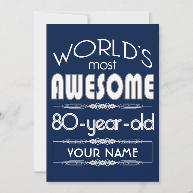80th Birthday Worlds Best Fabulous Dark Blue Invitation (Front)