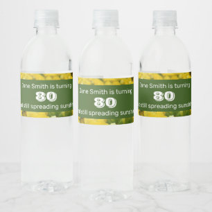 80th Birthday Yellow Flower Photo Milestone Water Bottle Label