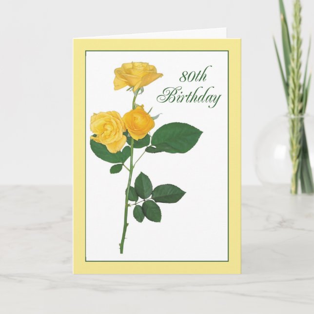 80th  Birthday Yellow Rose Card (Front)