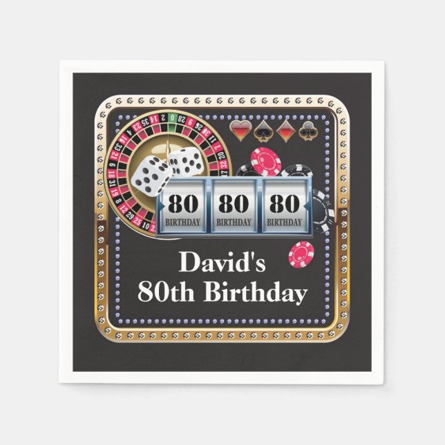 80th Casino Poker Playing Card Birthday Napkins (Front)