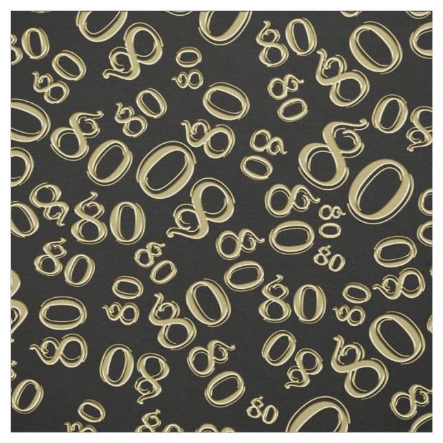 80th  Cool Number Pattern Gold and Black 80 Fabric (Swatch)