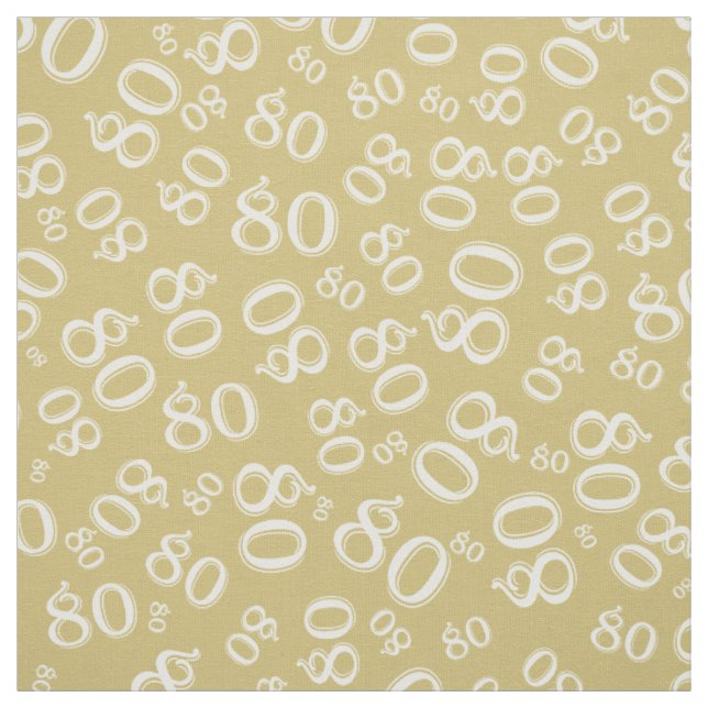 80th  Cool Number Pattern Gold & White 80 Fabric (Swatch)