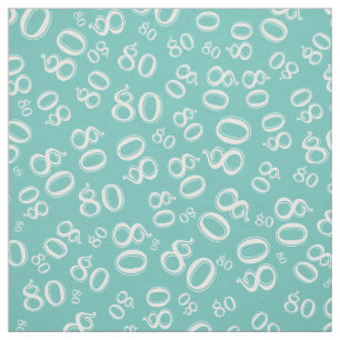 80th  Cool Number Pattern Teal and White 80 Fabric