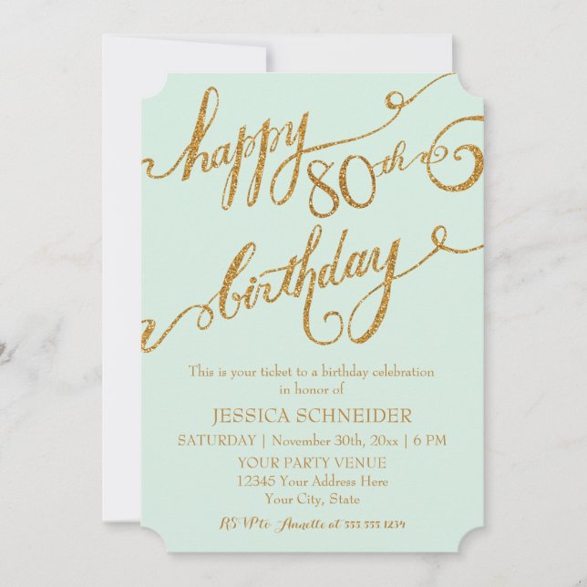 80th, Eightieth Birthday Party Celebration Invitation (Front)