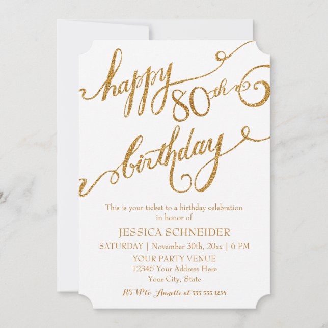 80th, Eightieth Birthday Party Celebration Invitation (Front)