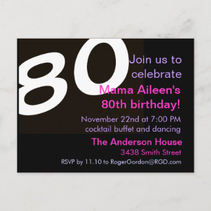 80th Eightieth Birthday Party Postcard Invitation
