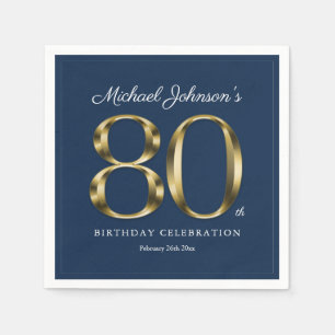 80th Eightieth Classic Solid Gold Text Navy Blue Napkin