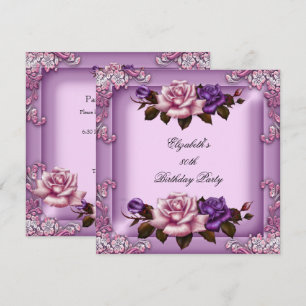 80th Elegant Lilac Pink Purple Roses Birthday Invitation