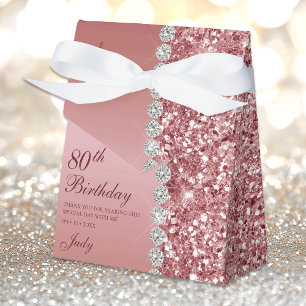 80th Elegant Rose Gold Birthday Favour Box