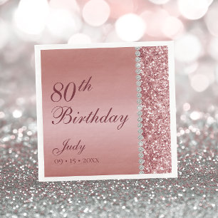 80th Elegant Rose Gold Birthday Napkin