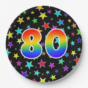 80th Event: Bold, Fun, Colorful Rainbow 80 Paper Plate