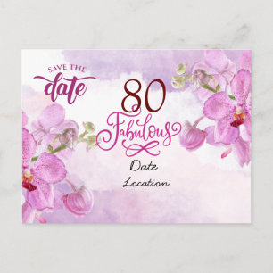 80th Fabulous Birthday with purple orchid flower   Postcard